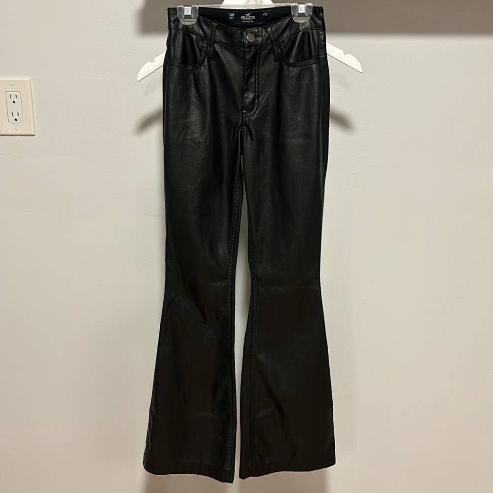 Hollister faux leather high rise flare pants.